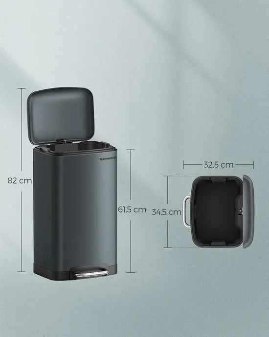 FurnStar - Pedaalemmer - Keuken Vuilnisbak van 30 liter (8 gallon) - Stalen pedaalemmer met deksel en binnenemmer - Soft Close - Groenachtig grijs