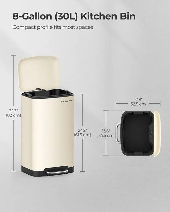 FurnStar - Pedaalemmer - Keuken Vuilnisbak van 30 liter (8 gallon) - Stalen pedaalemmer met deksel en binnenemmer - Soft Close - Wolk wit