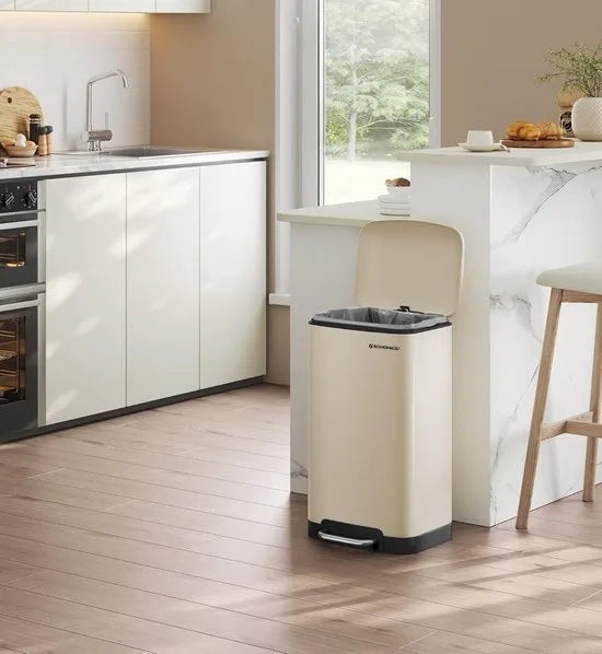 FurnStar - Pedaalemmer - Keuken Vuilnisbak van 30 liter (8 gallon) - Stalen pedaalemmer met deksel en binnenemmer - Soft Close - Wolk wit