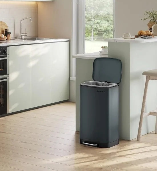 FurnStar - Pedaalemmer - Keuken Vuilnisbak van 30 liter (8 gallon) - Stalen pedaalemmer met deksel en binnenemmer - Soft Close - Groenachtig grijs