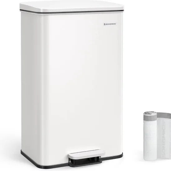 FurnStar - Pedaalemmer - Keuken Vuilnisbak van 40 liter (10,5 gallon) - Grote opslagbak met deksel - Staal, Soft Close - Inclusief 15 binnenzakken - Wit