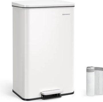 FurnStar - Pedaalemmer - Keuken Vuilnisbak van 40 liter (10,5 gallon) - Grote opslagbak met deksel - Staal, Soft Close - Inclusief 15 binnenzakken - Wit