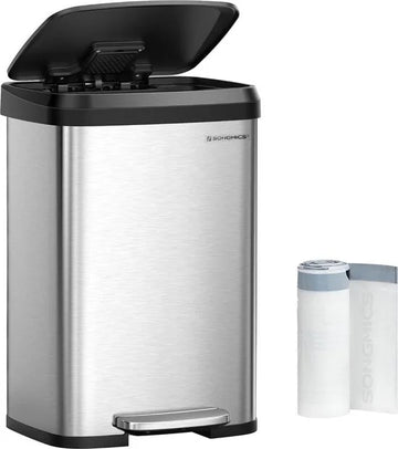 FurnStar - Pedaalemmer - Keuken Vuilnisbak van 50 liter - Pedaalemmer van metaal met deksel - Hoog en groot - Zwart and Zilver