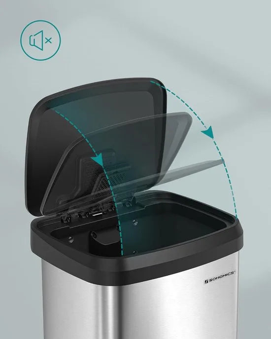 FurnStar - Pedaalemmer - Keuken Vuilnisbak van 68 liter - Pedaalemmer van metaal met deksel - Hoog en groot - Zwart / Zilver