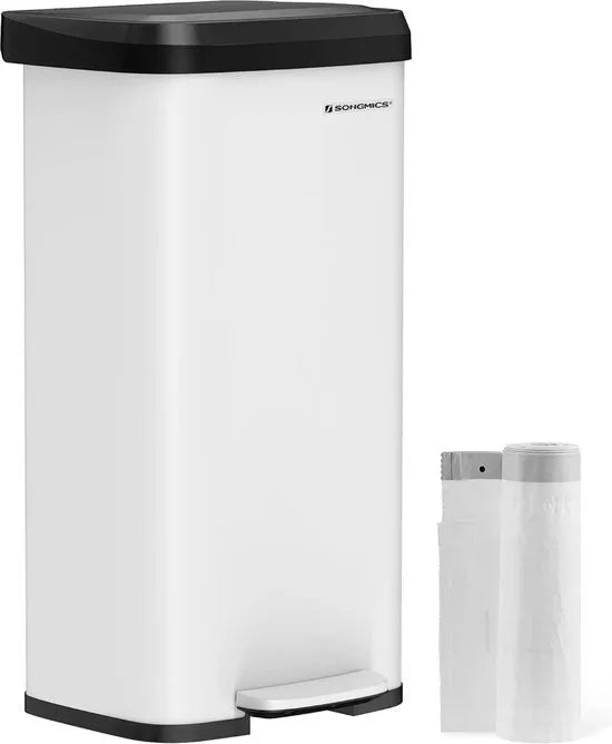 FurnStar - Pedaalemmer - Keukenbak - Vuilnisbak van 68 liter - Pedaalemmer van metaal met deksel - Hoog en groot - Zwart / Wit