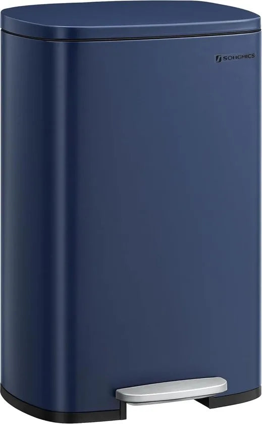 FurnStar - Pedaalemmer - Keukenemmer 50L - Pedaalemmer voor Keuken - Vuilnisbak - Soft Close, Opstappedaal - Staal - Binnenemmer - Zilver – Blauw