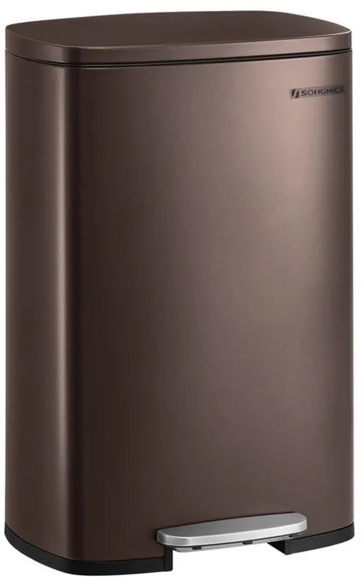 FurnStar - Pedaalemmer - Keukenemmer 50L - Pedaalemmer voor Keuken - Vuilnisbak - Soft Close, Opstappedaal - Staal - Binnenemmer - Zilver – Bruin