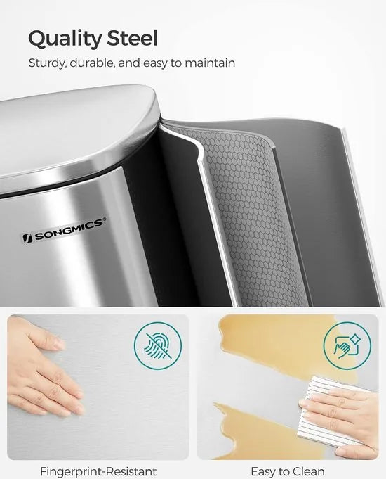 FurnStar - Pedaalemmer - Keukenemmer 50L - Pedaalemmer voor Keuken - Vuilnisbak - Soft Close, Opstappedaal - Staal - Binnenemmer - Zilver