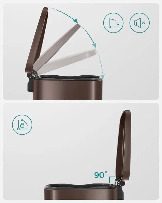 FurnStar - Pedaalemmer - Keukenemmer 50L - Pedaalemmer voor Keuken - Vuilnisbak - Soft Close, Opstappedaal - Staal - Binnenemmer - Zilver – Bruin