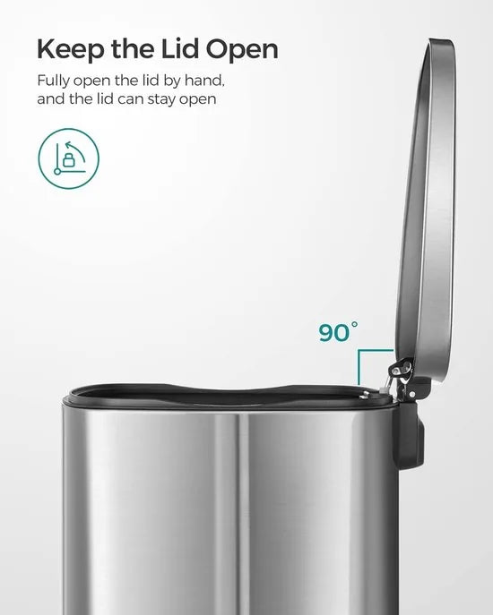 FurnStar - Pedaalemmer - Keukenemmer 50L - Pedaalemmer voor Keuken - Vuilnisbak - Soft Close, Opstappedaal - Staal - Binnenemmer - Zilver