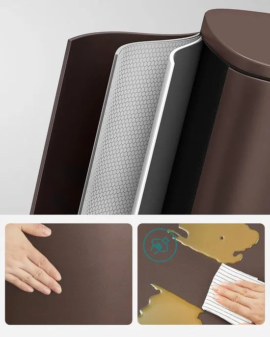 FurnStar - Pedaalemmer - Keukenemmer 50L - Pedaalemmer voor Keuken - Vuilnisbak - Soft Close, Opstappedaal - Staal - Binnenemmer - Zilver – Bruin