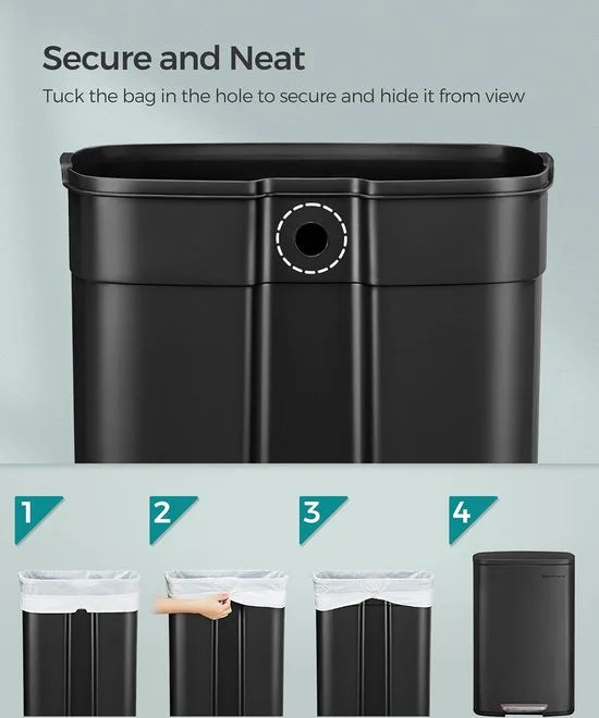 FurnStar - Pedaalemmer - Keukenemmer 50L - Pedaalemmer voor Keuken - Vuilnisbak - Soft Close, Opstappedaal - Staal - Binnenemmer - Zwart