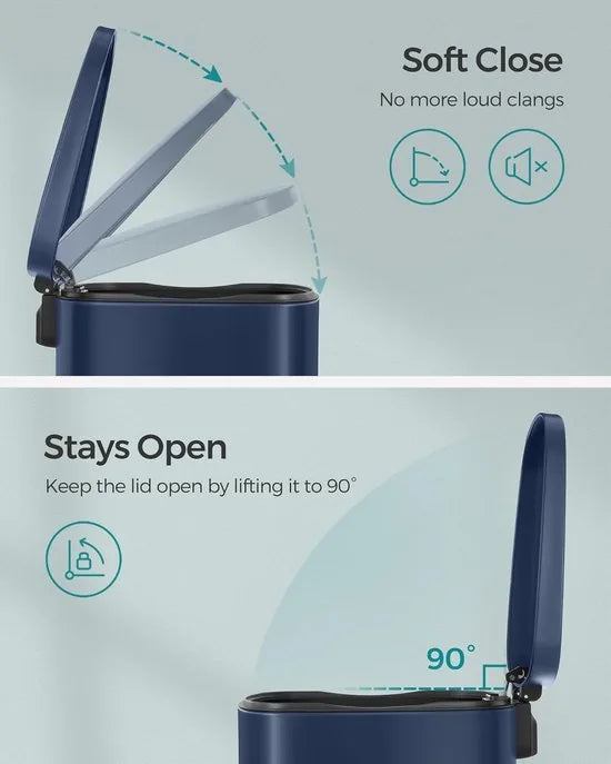 FurnStar - Pedaalemmer - Keukenemmer 50L - Pedaalemmer voor Keuken - Vuilnisbak - Soft Close, Opstappedaal - Staal - Binnenemmer - Zilver – Blauw