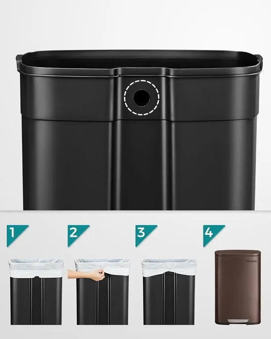 FurnStar - Pedaalemmer - Keukenemmer 50L - Pedaalemmer voor Keuken - Vuilnisbak - Soft Close, Opstappedaal - Staal - Binnenemmer - Zilver – Bruin
