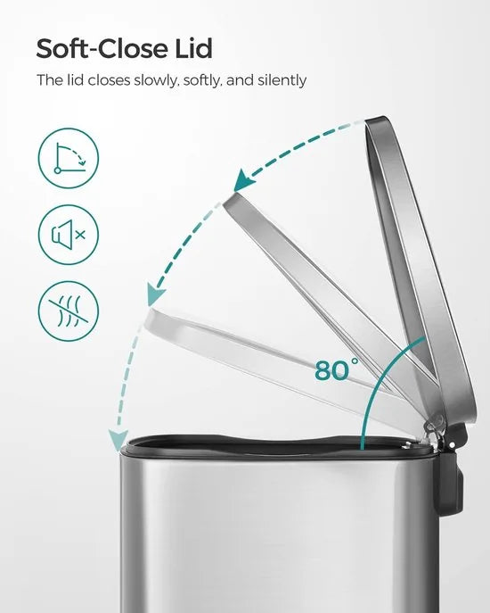 FurnStar - Pedaalemmer - Keukenemmer 50L - Pedaalemmer voor Keuken - Vuilnisbak - Soft Close, Opstappedaal - Staal - Binnenemmer - Zilver