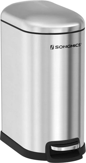FurnStar - Pedaalemmer - Prullenbak Cosmetische kan van staal - 10 liter - Smalle pedaalemmer met binnenemmer - voor badkamer - Soft Close - Inbouwbak - Zilver