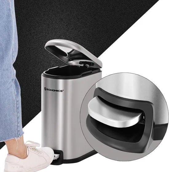 FurnStar - Pedaalemmer - Prullenbak Cosmetische kan van staal - 10 liter - Smalle pedaalemmer met binnenemmer - voor badkamer - Soft Close - Inbouwbak - Zilver