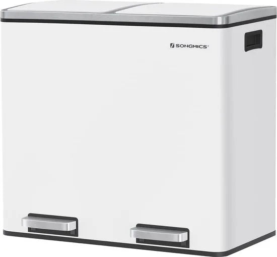 FurnStar - Pedaalemmer - Prullenbak - Dubbele prullenbak - 2 x 24L met 2 compartimenten Soft Close-deksels - Pedalen Plastic binnenemmers en handgrepen - wit