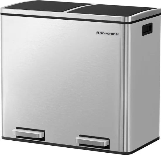 FurnStar - Pedaalemmer - Prullenbak - Dubbele prullenbak - 2 x 24L met 2 compartimenten Soft Close-deksels - Pedalen Plastic binnenemmers en handgrepen - Zilver