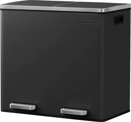 FurnStar - Pedaalemmer - Prullenbak - Dubbele prullenbak - 2 x 24L met 2 compartimenten Soft Close-deksels - Pedalen Plastic binnenemmers en handgrepen - Zwart