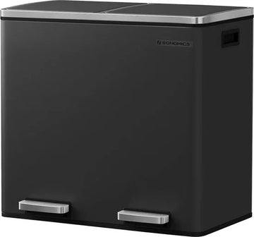 FurnStar - Pedaalemmer - Prullenbak - Dubbele prullenbak - 2 x 24L met 2 compartimenten Soft Close-deksels - Pedalen Plastic binnenemmers en handgrepen - Zwart