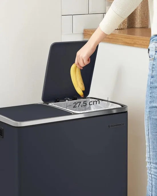 FurnStar - Pedaalemmer - Prullenbak - Dubbele prullenbak - 2 x 24L met 2 compartimenten Soft Close-deksels - Pedalen Plastic binnenemmers en handgrepen - Grijs