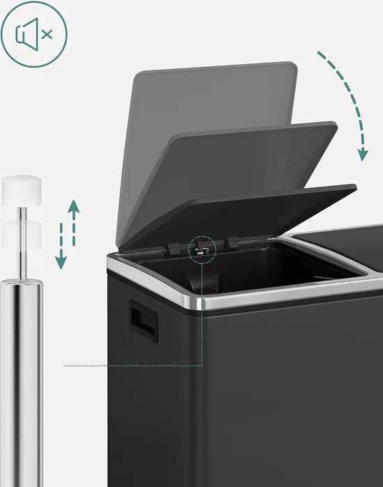 FurnStar - Pedaalemmer - Prullenbak - Dubbele prullenbak - 2 x 24L met 2 compartimenten Soft Close-deksels - Pedalen Plastic binnenemmers en handgrepen - Zwart