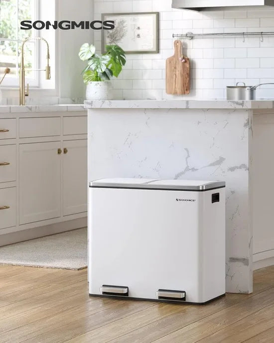 FurnStar - Pedaalemmer - Prullenbak - Dubbele prullenbak - 2 x 24L met 2 compartimenten Soft Close-deksels - Pedalen Plastic binnenemmers en handgrepen - wit