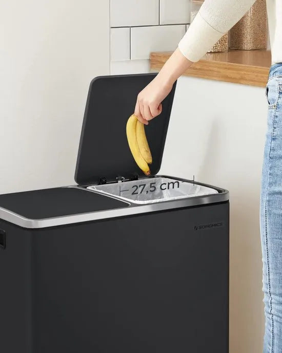 FurnStar - Pedaalemmer - Prullenbak - Dubbele prullenbak - 2 x 24L met 2 compartimenten Soft Close-deksels - Pedalen Plastic binnenemmers en handgrepen - Zwart
