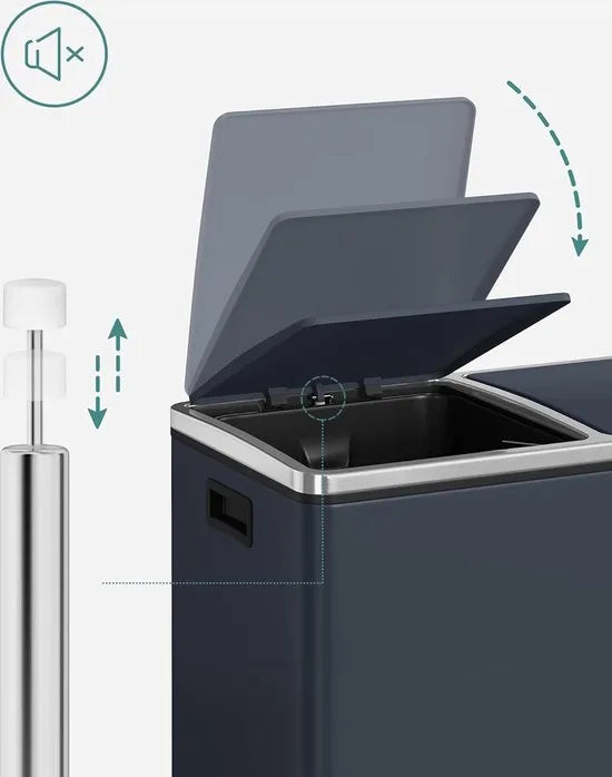 FurnStar - Pedaalemmer - Prullenbak - Dubbele prullenbak - 2 x 24L met 2 compartimenten Soft Close-deksels - Pedalen Plastic binnenemmers en handgrepen - Grijs