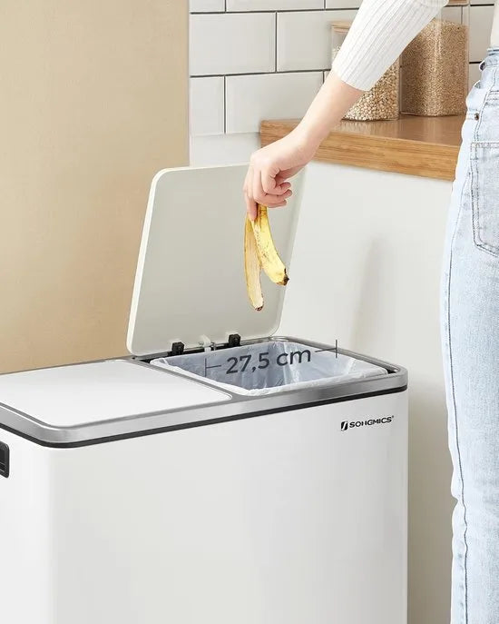 FurnStar - Pedaalemmer - Prullenbak - Dubbele prullenbak - 2 x 24L met 2 compartimenten Soft Close-deksels - Pedalen Plastic binnenemmers en handgrepen - wit