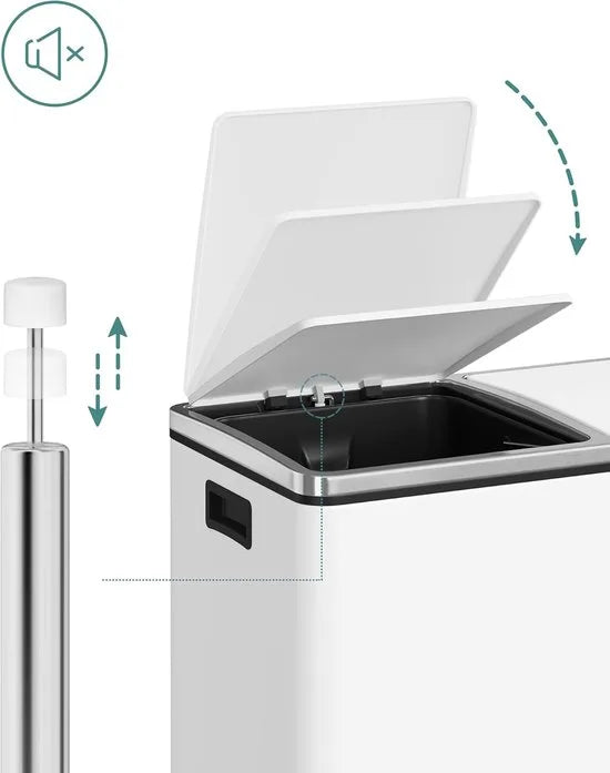 FurnStar - Pedaalemmer - Prullenbak - Dubbele prullenbak - 2 x 24L met 2 compartimenten Soft Close-deksels - Pedalen Plastic binnenemmers en handgrepen - wit