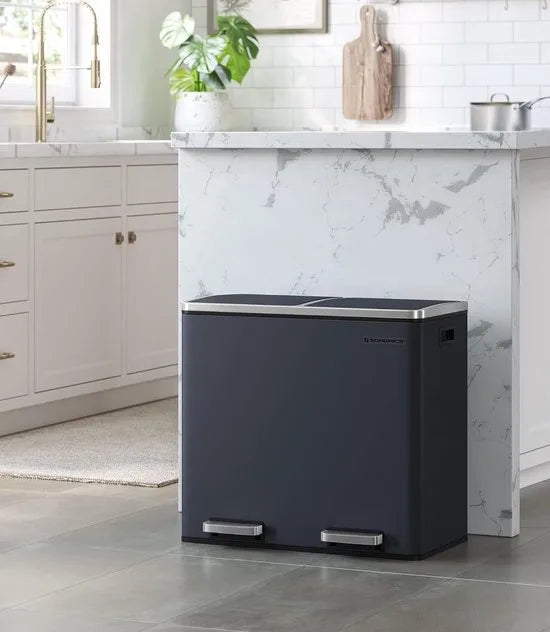 FurnStar - Pedaalemmer - Prullenbak - Dubbele prullenbak - 2 x 24L met 2 compartimenten Soft Close-deksels - Pedalen Plastic binnenemmers en handgrepen - Grijs