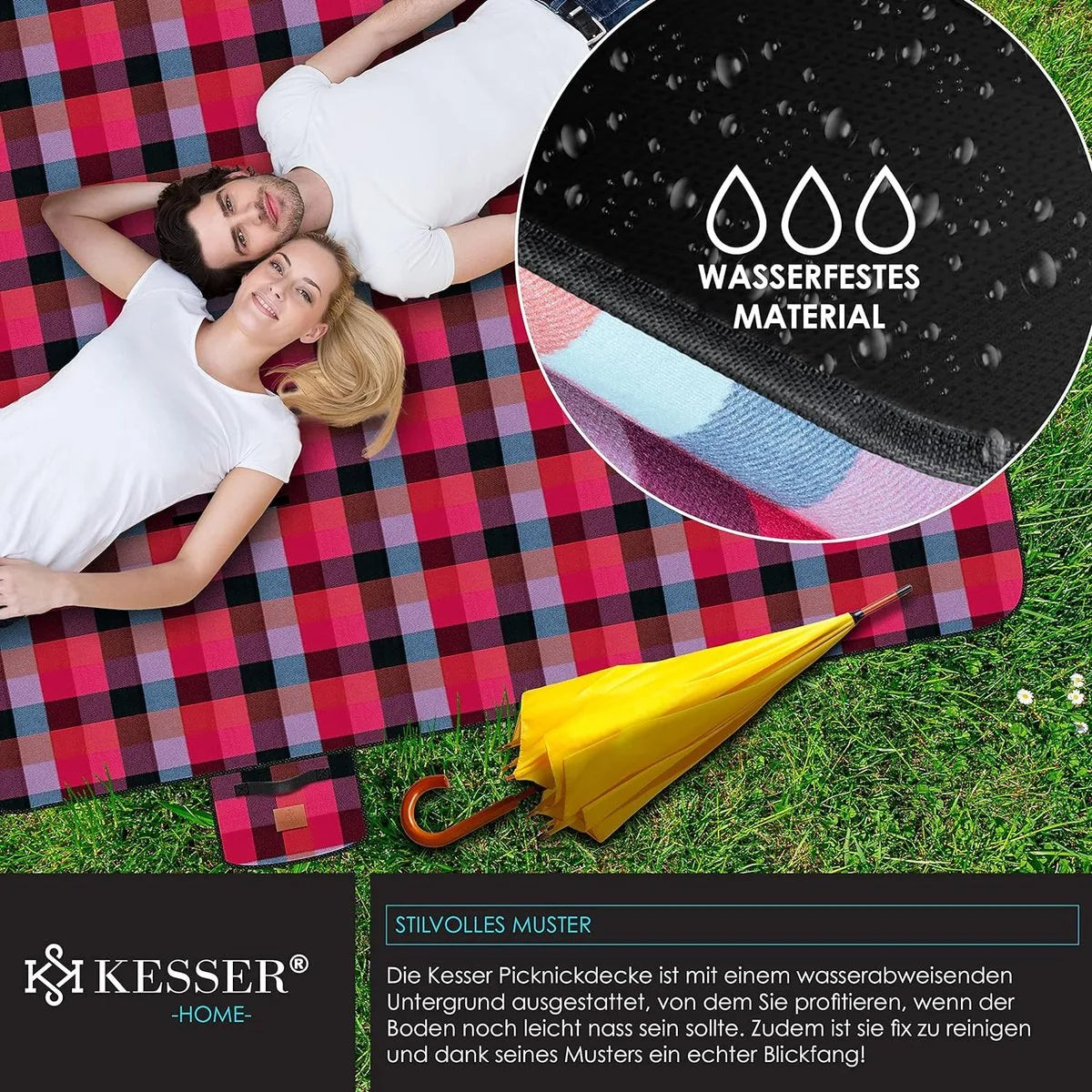 FurnStar - Picknickkleed - Picknickdeken waterdicht - Picknickdeken - Warmte - isolerend met waterdichte bodem met draaggreep - 200 x 200 cm - voor 4-6 personen - Wasbaar - Rood/Turkoois