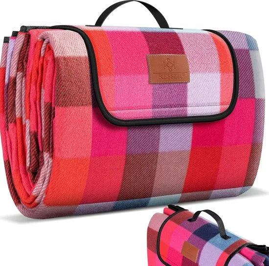 FurnStar - Picknickkleed - Picknickdeken waterdicht - Picknickdeken - Warmte - isolerend met waterdichte bodem met draaggreep - 200 x 200 cm - voor 4-6 personen - Wasbaar - Rood/Turkoois