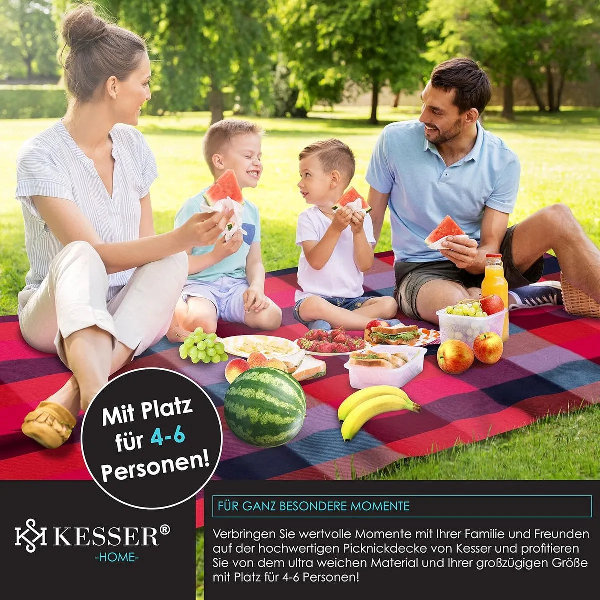 FurnStar - Picknickkleed - Picknickdeken waterdicht - Picknickdeken - Warmte - isolerend met waterdichte bodem met draaggreep - 200 x 200 cm - voor 4-6 personen - Wasbaar - Rood/Turkoois