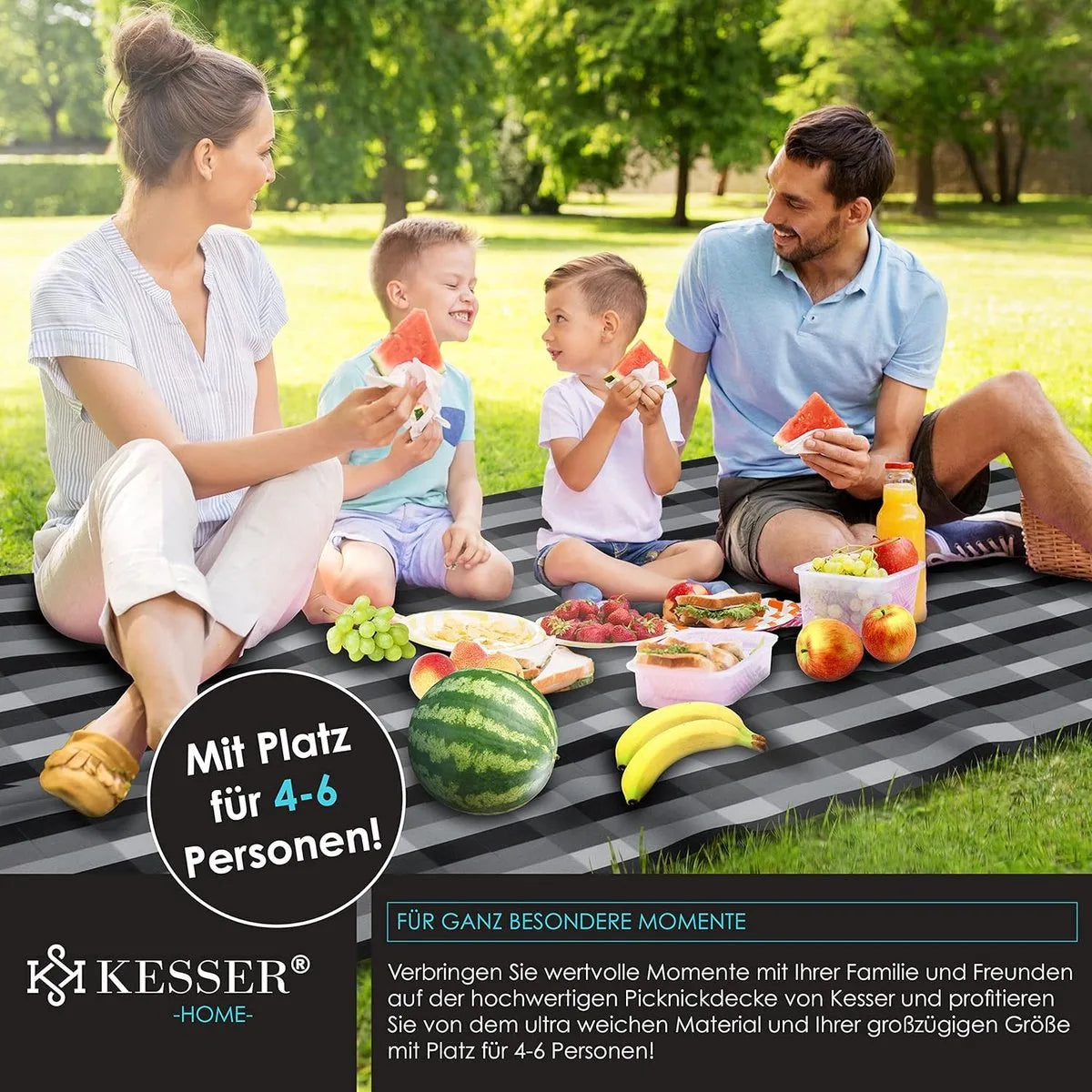 FurnStar - Picknickkleed - Picknickdeken waterdicht - Picknickdeken - Warmte - isolerend met waterdichte bodem met draaggreep - 200 x 200 cm - voor 4-6 personen - Wasbaar - Grijs / Houtskool