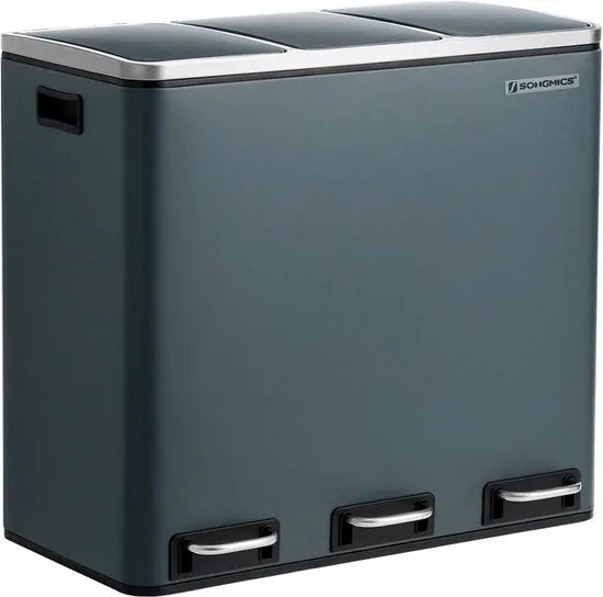 FurnStar prullenbak 3x15 L - 45L - 3 Vakken - Afvalscheiding - Roestvrij Staal – Groen; zilver; zwart 3 x 18 FurnStar prullenbak 3 x 18L 54 L