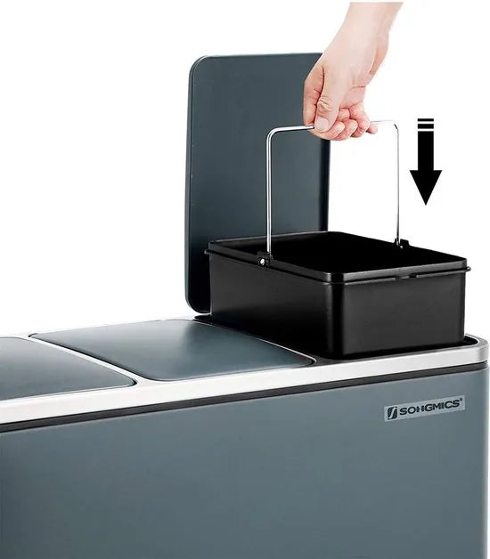 FurnStar prullenbak 3x15 L - 45L - 3 Vakken - Afvalscheiding - Roestvrij Staal – Groen; zilver; zwart 3 x 18 FurnStar prullenbak 3 x 18L 54 L