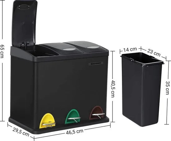 FurnStar prullenbak 3x15 L - 45L - 3 Vakken - Afvalscheiding - Roestvrij Staal – Zilver; grijs 3 x 8 FurnStar prullenbak 3 x 8L 24L