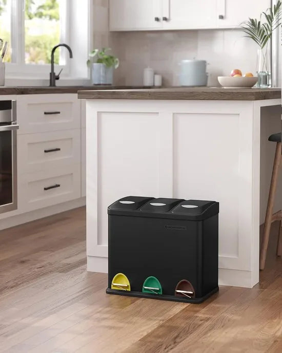FurnStar prullenbak 3x15 L - 45L - 3 Vakken - Afvalscheiding - Roestvrij Staal – Zilver; grijs 3 x 8 FurnStar prullenbak 3 x 8L 24L