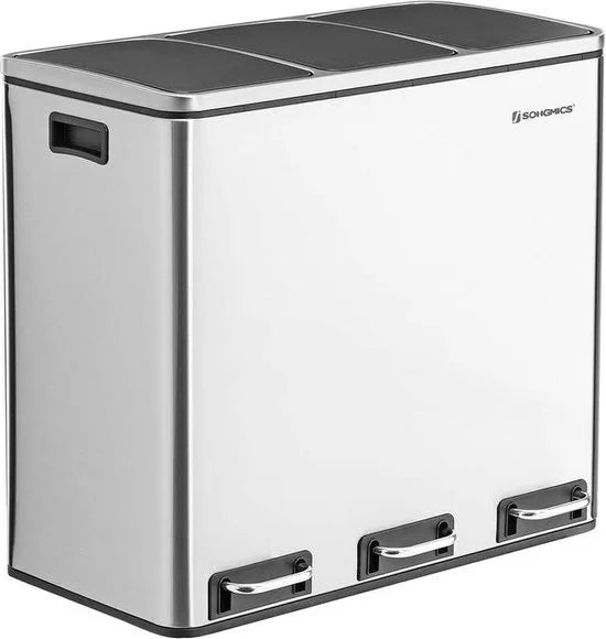 FurnStar prullenbak 3x15 L - 45L - 3 Vakken - Afvalscheiding - Roestvrij Staal – Zilver; grijs 3 x 18 FurnStar prullenbak 3x18L 54L