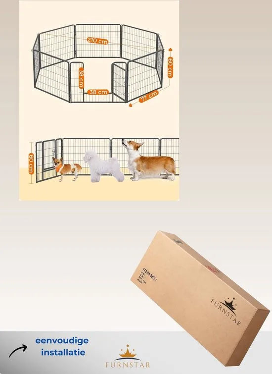FurnStar - Puppy Run - Hondenren Buiten - 8 Roosters Elk 77 x 60 cm - Grijs