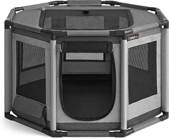 FurnStar - Puppyren Oxford-weefsel - Achthoekig - Hondenkooi M - 72 x 72 x 43 cm - Frame van pvc-buizen - Ademend net - Met zijvak - Duifgrijs-Leigrijs