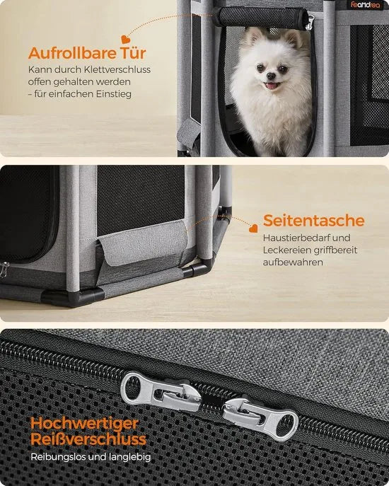 FurnStar - Puppyren Oxford-weefsel - Achthoekig - Hondenkooi M - 72 x 72 x 43 cm - Frame van pvc-buizen - Ademend net - Met zijvak - Duifgrijs-Leigrijs