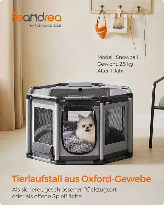 FurnStar - Puppyren Oxford-weefsel - Achthoekig - Hondenkooi M - 72 x 72 x 43 cm - Frame van pvc-buizen - Ademend net - Met zijvak - Duifgrijs-Leigrijs