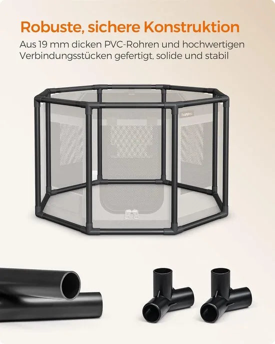 FurnStar - Puppyren Oxford-weefsel - Achthoekig - Hondenkooi M - 72 x 72 x 43 cm - Frame van pvc-buizen - Ademend net - Met zijvak - Duifgrijs-Leigrijs