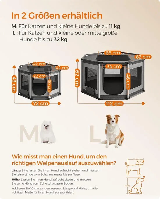 FurnStar - Puppyren Oxford-weefsel - Achthoekig - Hondenkooi M - 72 x 72 x 43 cm - Frame van pvc-buizen - Ademend net - Met zijvak - Duifgrijs-Leigrijs