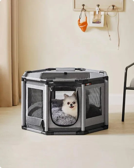 FurnStar - Puppyren Oxford-weefsel - Achthoekig - Hondenkooi M - 72 x 72 x 43 cm - Frame van pvc-buizen - Ademend net - Met zijvak - Duifgrijs-Leigrijs
