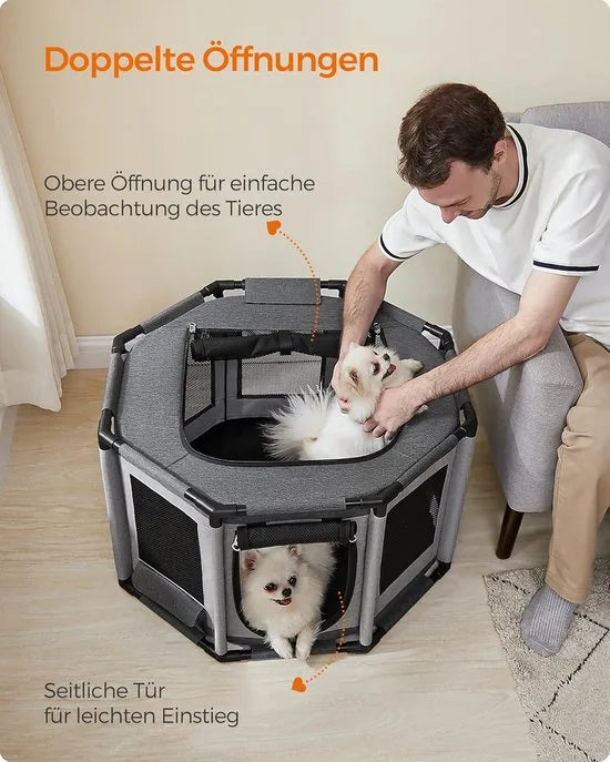 FurnStar - Puppyren Oxford-weefsel - Achthoekig - Hondenkooi M - 72 x 72 x 43 cm - Frame van pvc-buizen - Ademend net - Met zijvak - Duifgrijs-Leigrijs